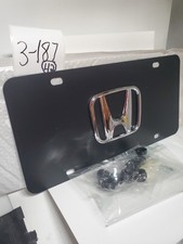 1 Front License Plate Chrome metal Logo Stainless Steel 3D Raised Black HONDA picture