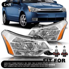 Pair For 2008-2011 Ford Focus S SE SES SEL Halogen Headlights w/ Bulb Left+Right picture