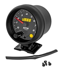 JEGS 3 3/4 in. Pedestal Mount Tachometer, 0-8,000 RPM  [Black Face with Black picture