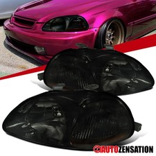 Fit 1996-1998 Honda Civic Coupe Sedan Smoke Headlights Lamps Left+Right 96 97 98 picture