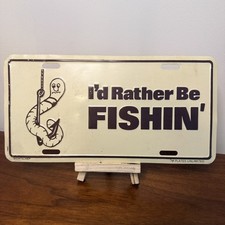 Vintage I’d Rather Be Fishin’ Vanity License Plate Truck Van RV 80’s Worm  picture