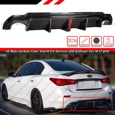 FOR 2014-17 INFINITI Q50 JDM V2 LED STYLE REAL CARBON FIBER REAR BUMPER DIFFUSER picture