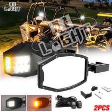 2PCS UTV Side View Mirrors w/White Spot Light&Amber Turn Signal Light For Can am picture