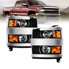 2Pcs Chrome Halogen Headlight For 15-19 Chevy Silverado 2500HD 3500HD W/Bulb picture