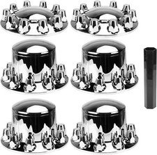 Front & Rear Chrome Dome Hub Cover Semi Truck Wheel Kit Axle Cover 33mm Lug picture