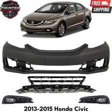 Front Bumper Cover Paintable Plastic & Fog Lights Kit For 2013-2015 Honda Civic picture