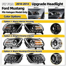 Upgrade Halogen Headlight For 2010-2014 Ford Mustang with Bulb Left +Right Pair picture