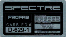 Cold Air Intake CARB Sticker Decal E.O # D-629-1 for Spectre Performance Intakes picture