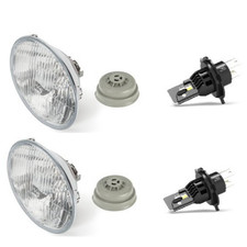 Pair of Hella 7 IN Glass Lens E-Code Headlights w/ H4 ARC Plug N Play LED Bulbs picture