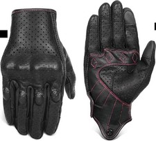 Women's Touchscreen Gloves Locomotive Gloves (Black Leather with Rose Thread) picture
