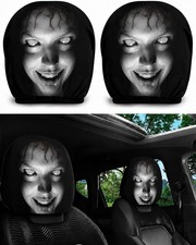 2PCS Ghost Face Car Headrest Covers Scary Print Universal Elastic Seat Protector picture