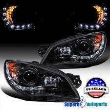 Fits 2006-2007 Subaru Impreza WRX Glossy Black Smoke Headlights LED Bar 06-07 picture