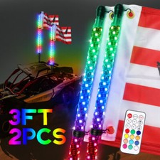 Pair 3ft RGB Spiral LED Whip Lights NEW Chase + Flag&Remote for ATV UTV picture