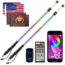 Pair 3FT/4FT RGB Spiral LED Whip Lights Antenna Chase + top strobe light for UTV picture