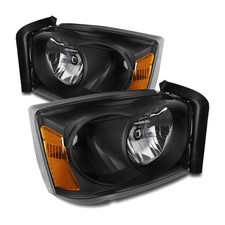 Pair Headlights For 05-07 Dodge Dakota Black Chrome Headlamp Passenger & Driver picture