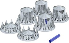 Chrome Spiked Axle Cover Kit w/ 33mm Lug Nut Front&Rear For Semi Truck picture