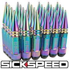 SICKSPEED 24 PC NEO CHROME SPIKED ALUMINUM EXTENDED 108MM 3 PC LUG NUTS 14X1.5 picture