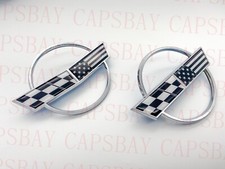 Pair 84-96 Corvette C4 Front Nose and Rear Gas Lid Emblem Chrome Black Flag picture