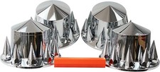 4 Chrome Spiked Hub Cover Kit 33mm Lug Nut Axle Covers Rear For Semi Truck picture