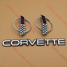 Set of 3 Chrome 84-96 C4 Front Nose & Rear Gas Lid Emblems Script Letters Badges picture