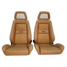 PAIR OF Used AUTHENTIC RECARO LX Tan Leather Net Headrest seats RACING CARS picture