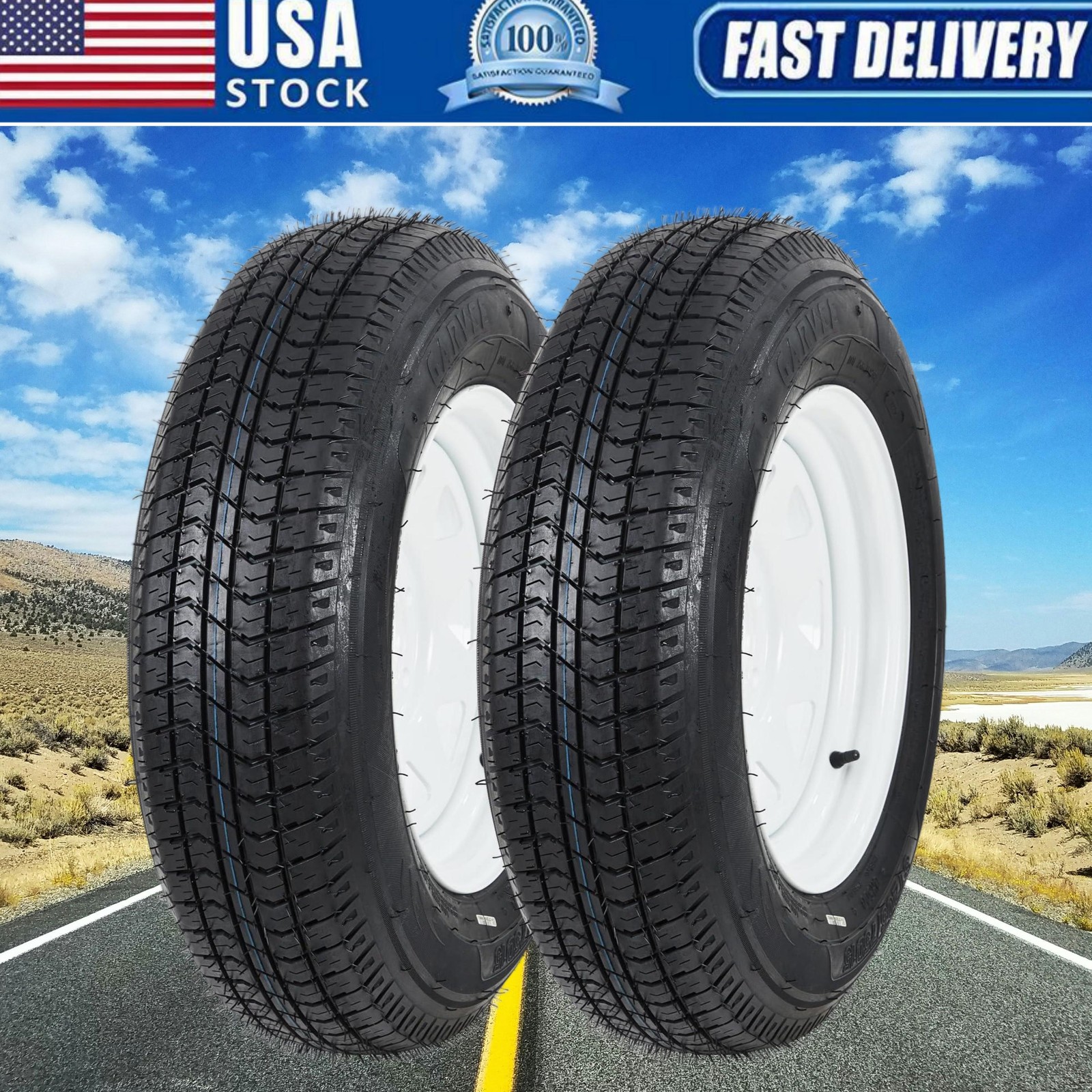 2 Pack Trailer Tires with Rim ST205/75D15 6-Ply White Spoke Rim 5 Lug on 4.5\