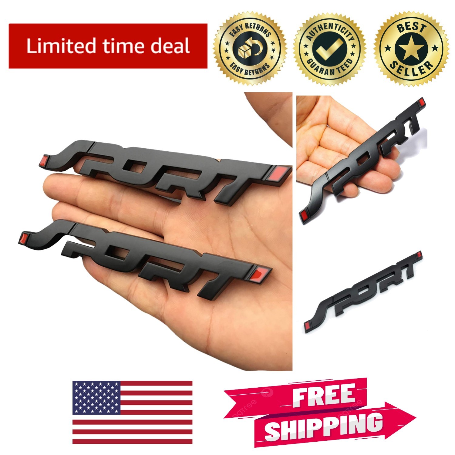 Durable 2Pack 3D Zinc Car Emblems - Easy Install Black Decals for Every Car