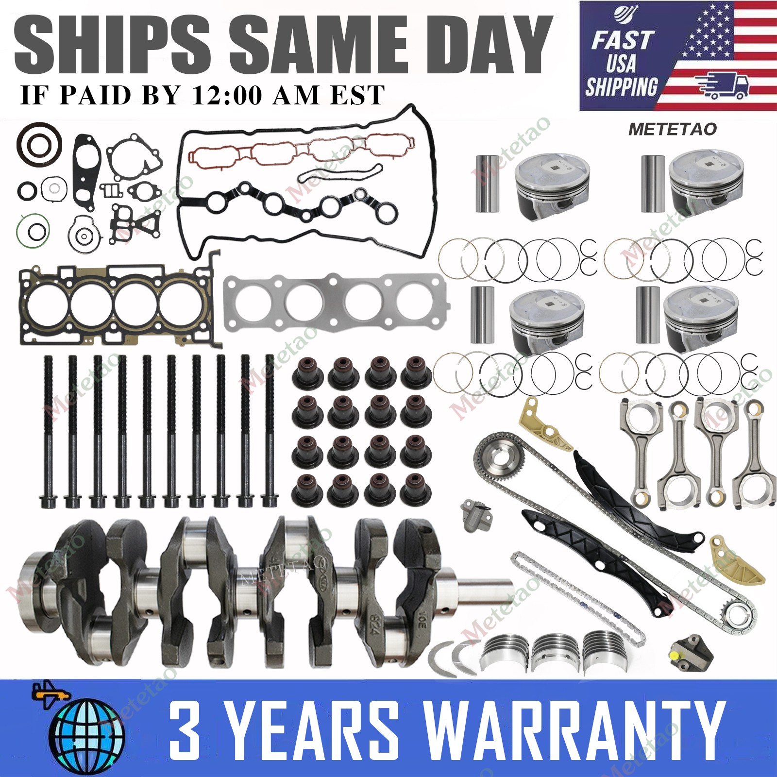 Engine Rebuild Kits w/ Crankshaft Con Rods Timing Kit For Hyundai KIA G4KJ 2.4L