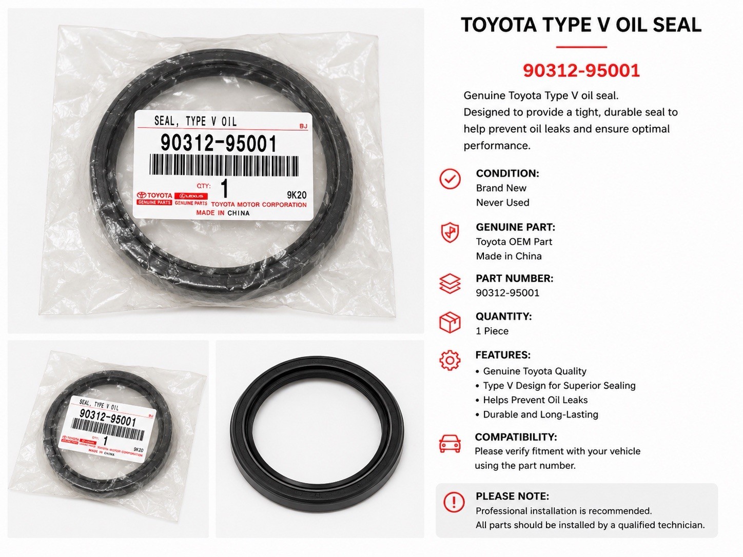 Wheel Seal (Left, Right, Front) - Toyota (90312-95001) Wheel Seal (Left, Right, Front) - Toyota (90312-95001)