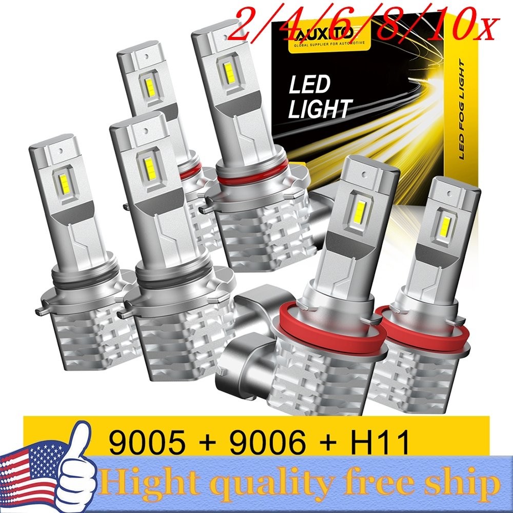12/6X AUXITO H11 9006 9005 LED High Low Beam Headlight Bulb KIT Combo 6500K