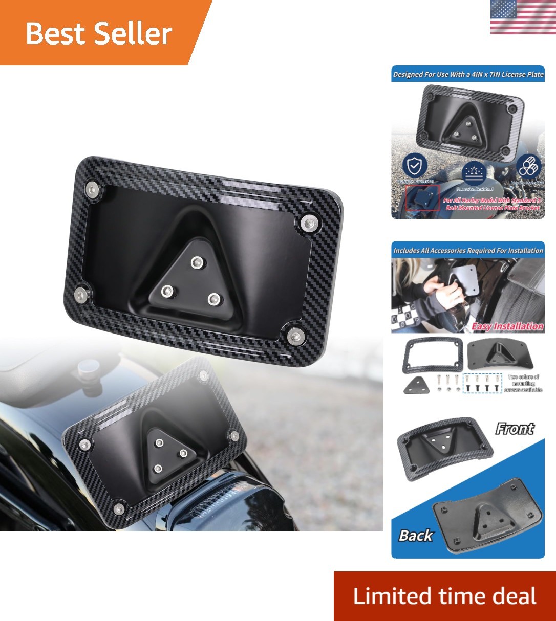 3149 Upgrade Curved Laydown License Plate Mount with Frame Compatible with Ha... 3149 Upgrade Curved Laydown License Plate Mount with Frame Compatible with Ha...