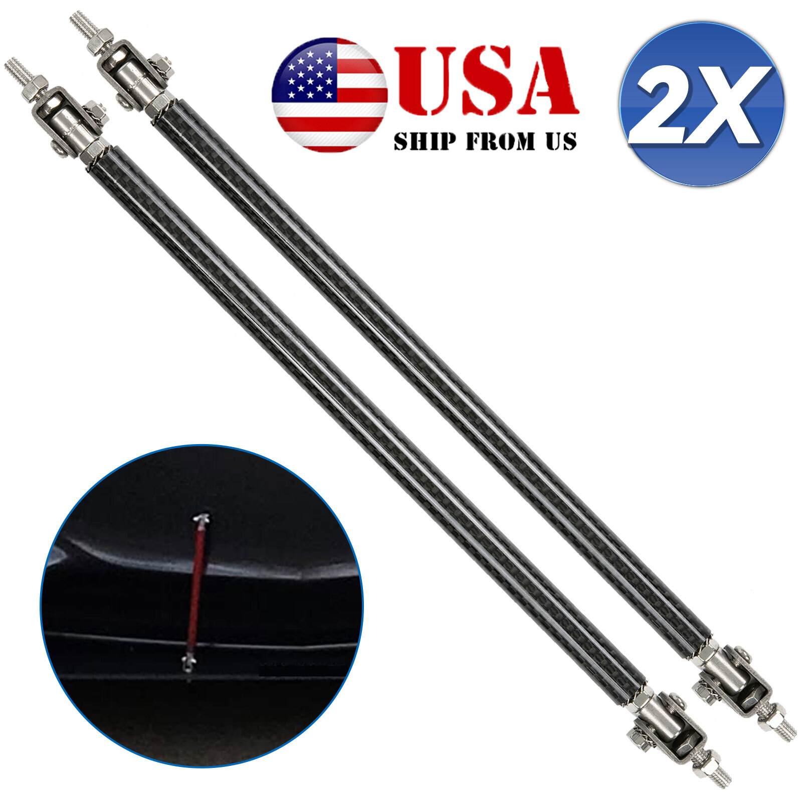 Carbon Fiber Front Adjustable Bumper Splitter Lip Strut Support Rod Tie Bar