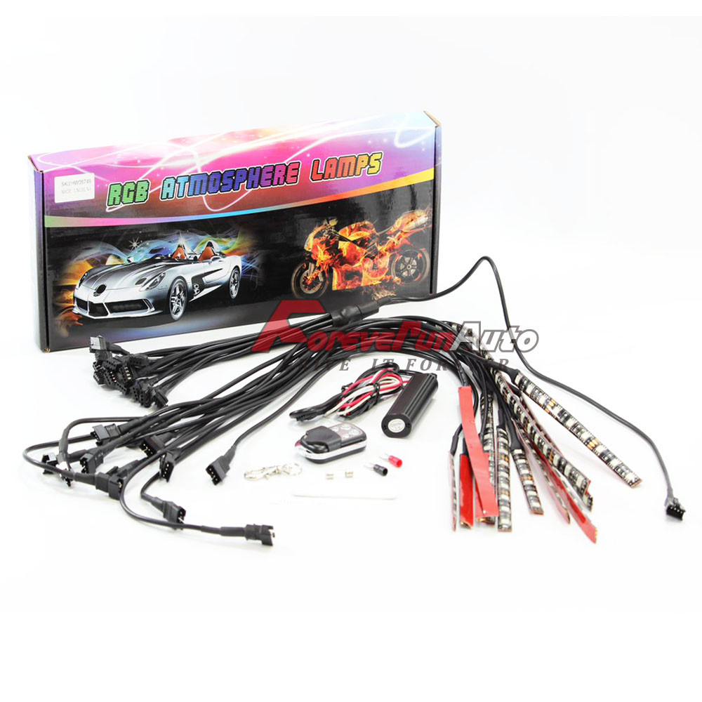 New 12pcs Motorcycle Multi-color Universal RGB 15 Colors LED Light Strips Kit 