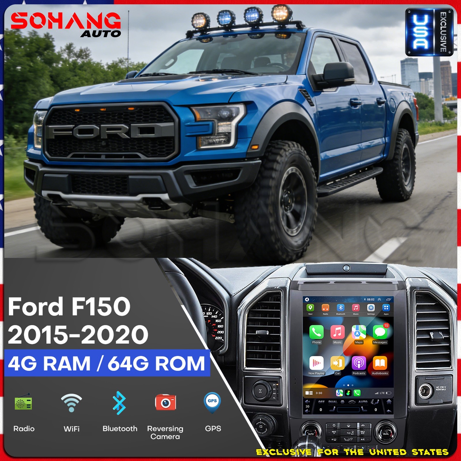 Prime Day | 64G Apple Carplay For 2015-2022 Ford F150 F250 F350 Car Stereo Radio