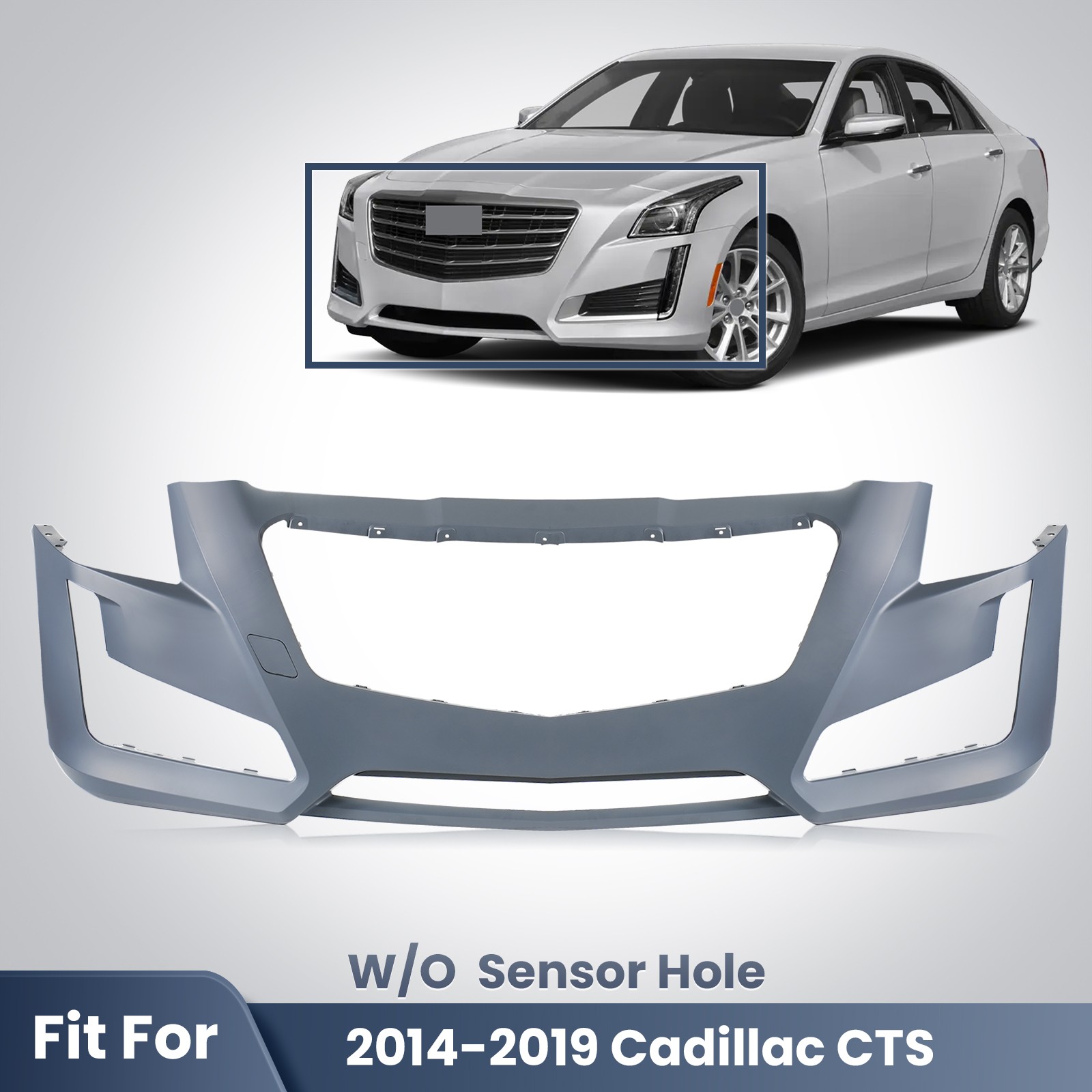 For 2014-2019 Cadillac CTS Front Upper Bumper Cover w/o Sensor Hole 84033411