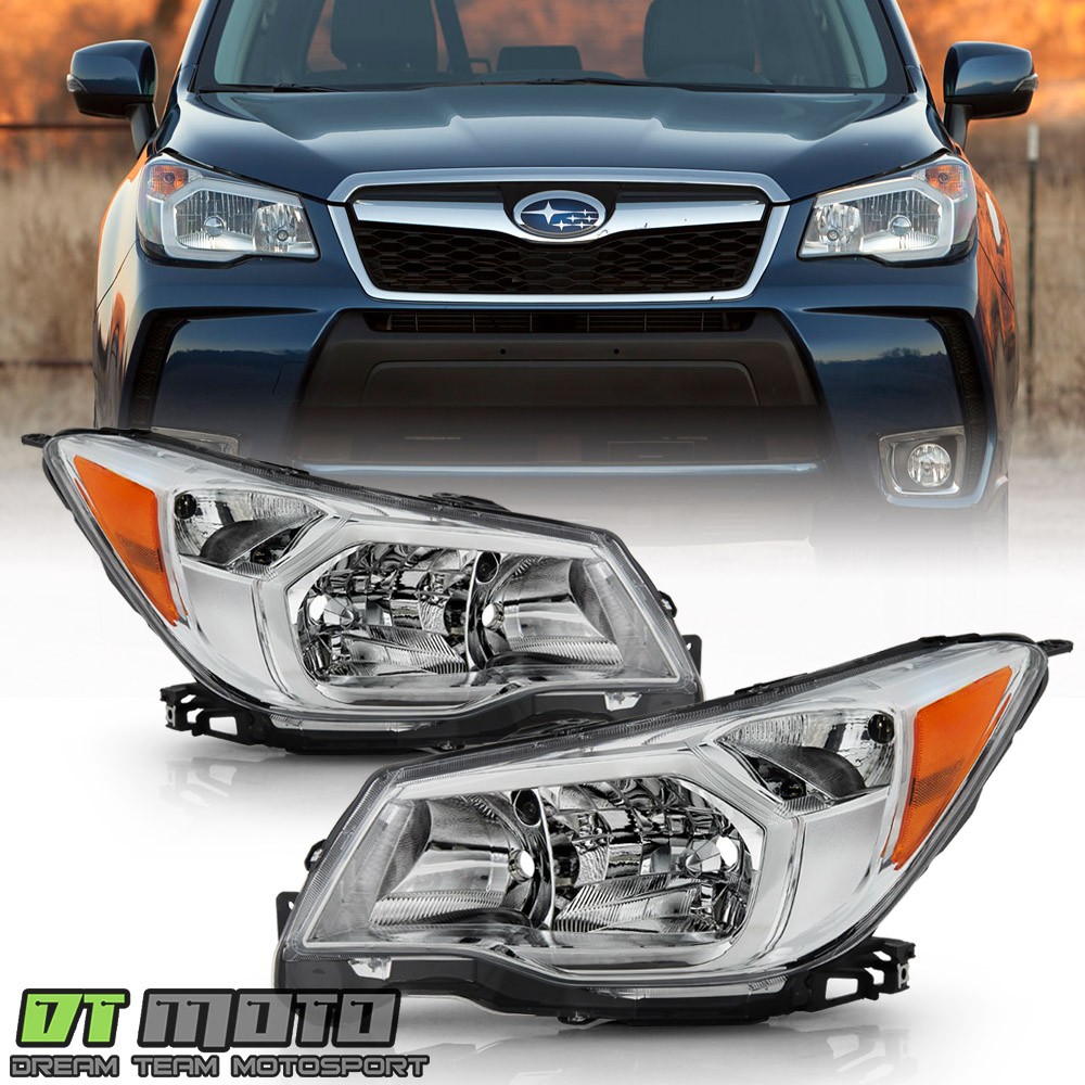 2014-2016 Subaru Forester Halogen Model Chrome Headlights Headlamps Left+Right 2014-2016 Subaru Forester Halogen Model Chrome Headlights Headlamps Left+Right