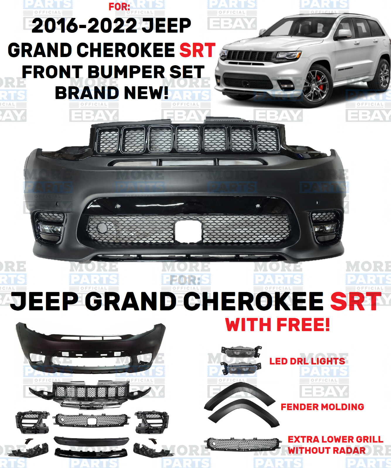 For 2016-2021 Jeep Grand Cherokee SRT Front Bumper Cover set srt8 For 2016-2021 Jeep Grand Cherokee SRT Front Bumper Cover set srt8
