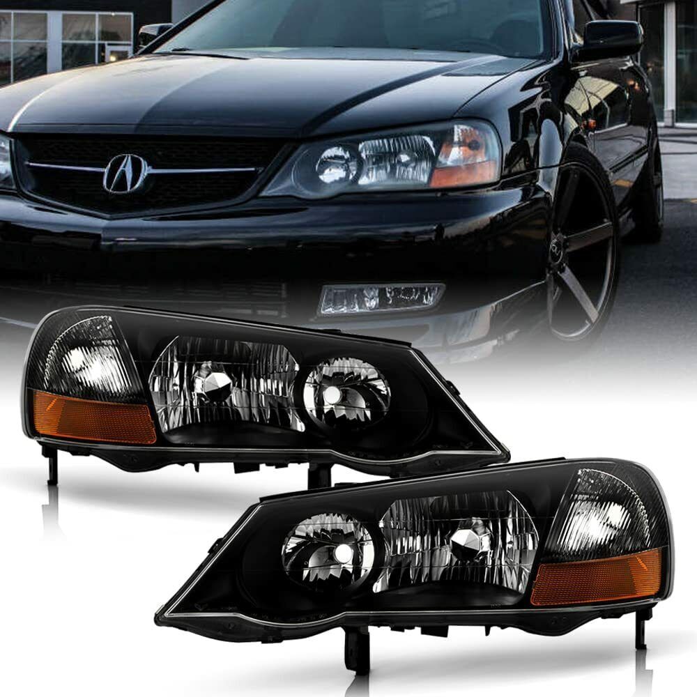 [For HID Xenon Model] Black 2002-2003 Acura TL Headlamps lights Pair Left+Right