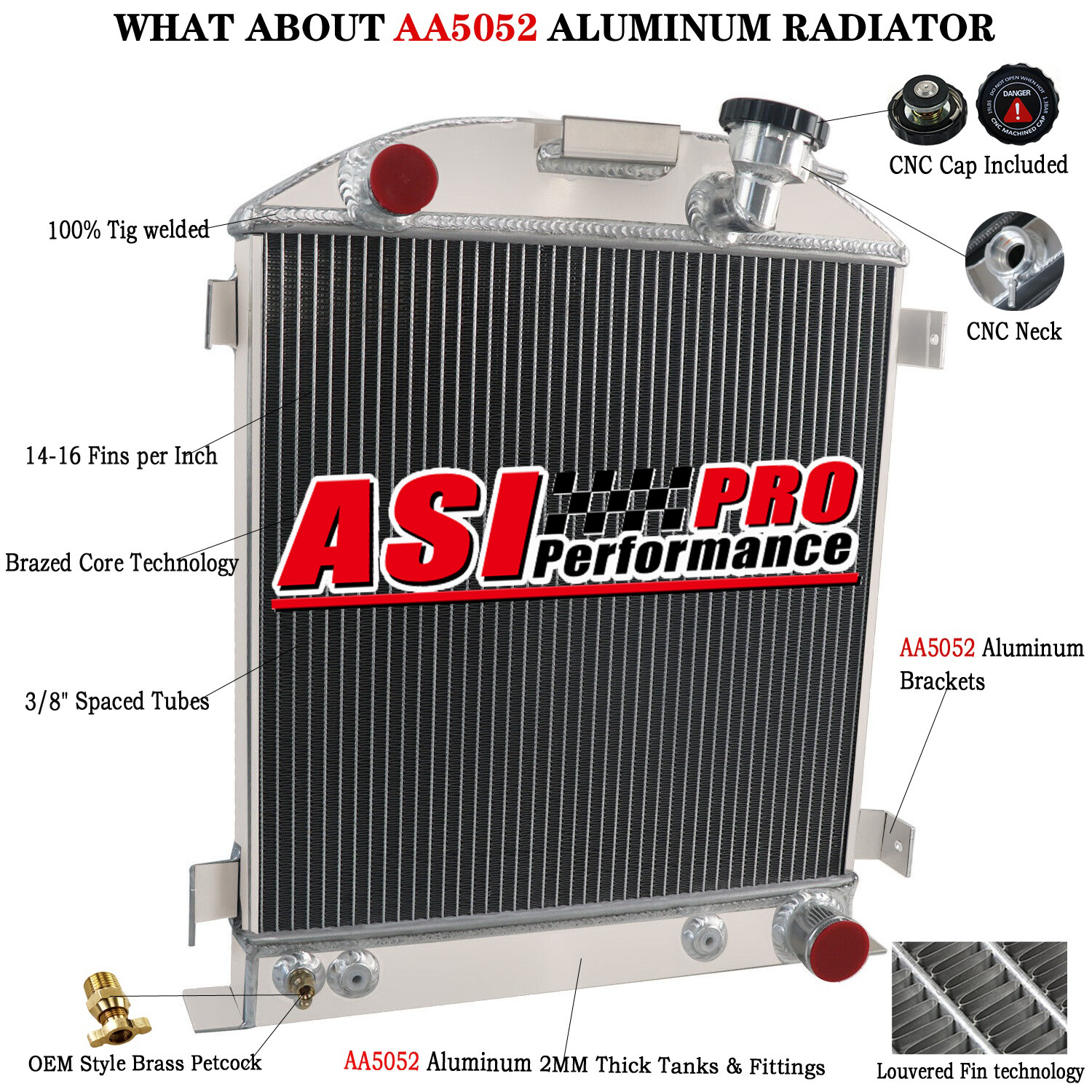 3 ROWS ALUMINUM RADIATOR FOR 1928~1932 Ford Chopped Hot Rod Chevy V8 Engines.