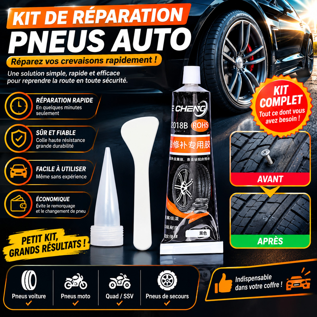 Kit de réparation pneus