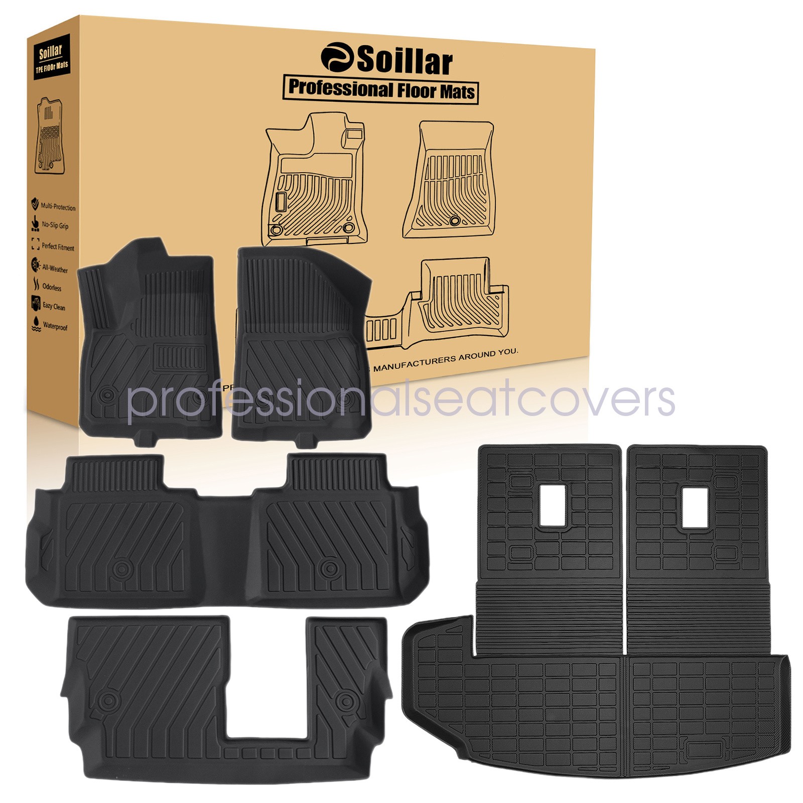 Fits 2020-2025 Cadillac XT6 bench seat TPE Floor Mats & Trunk Cargo Liners 5Pcs