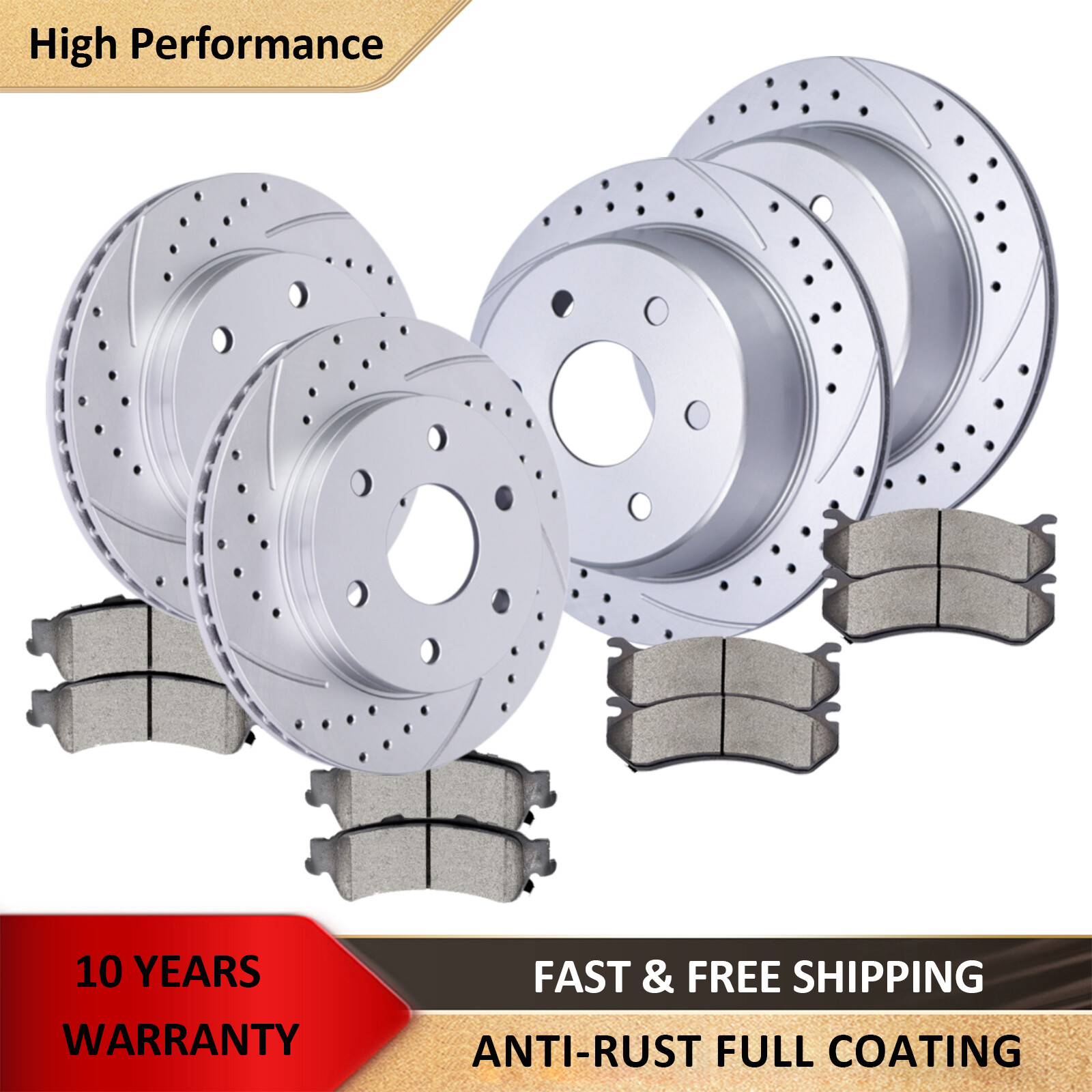 Fit Chevy Silverado GMC Sierra 1500 Yukon Front Rear Drilled Rotors Brakes Pads