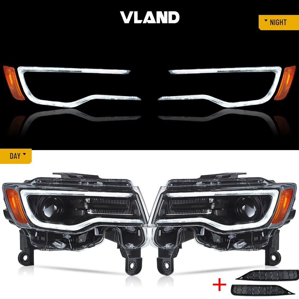 VLAND For 2014-2022 Jeep Grand Cherokee LED Projector Headlights w/Black Housing