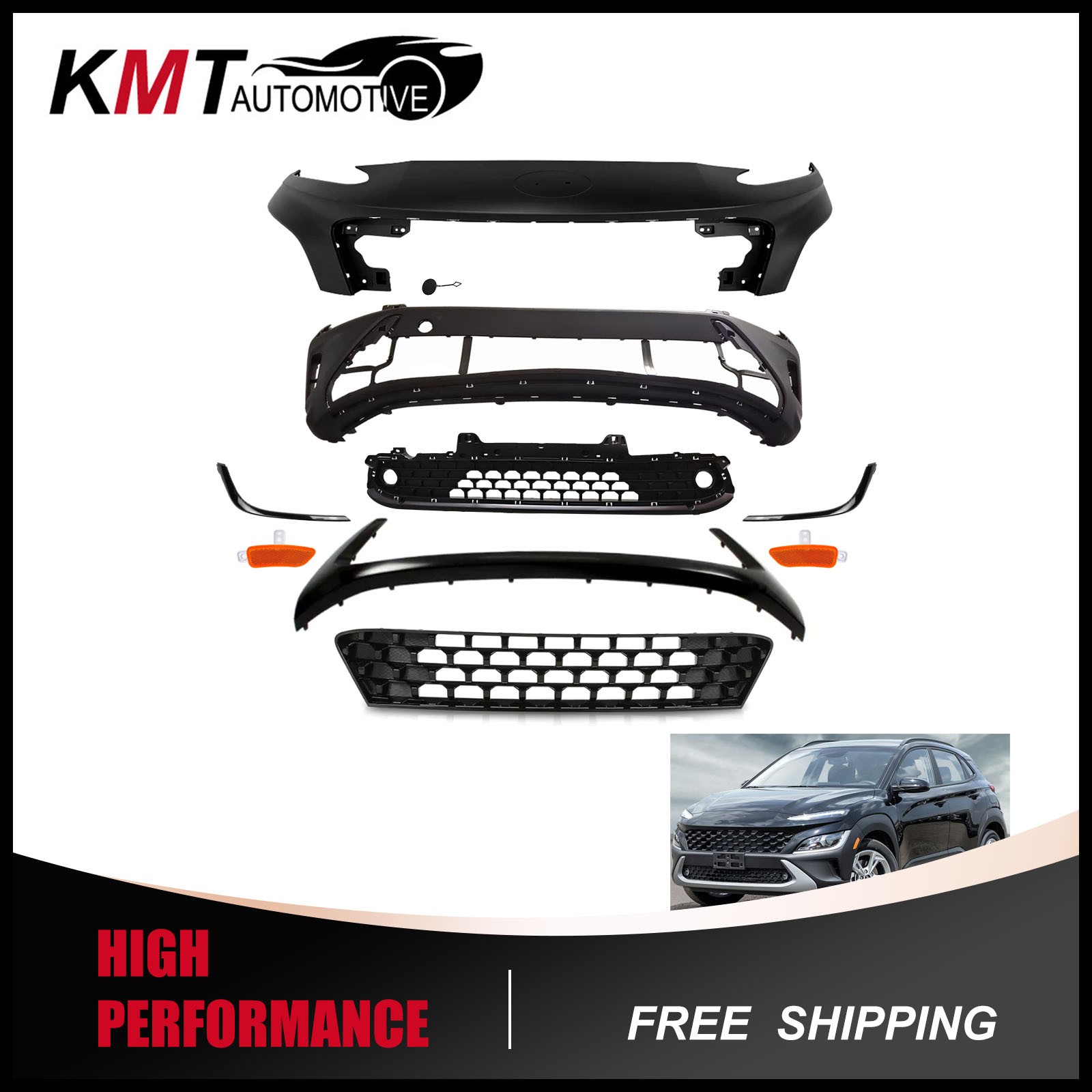 Complete Front Bumper Cover Set With Running Light Fits 2022-2023 Hyundai Kona