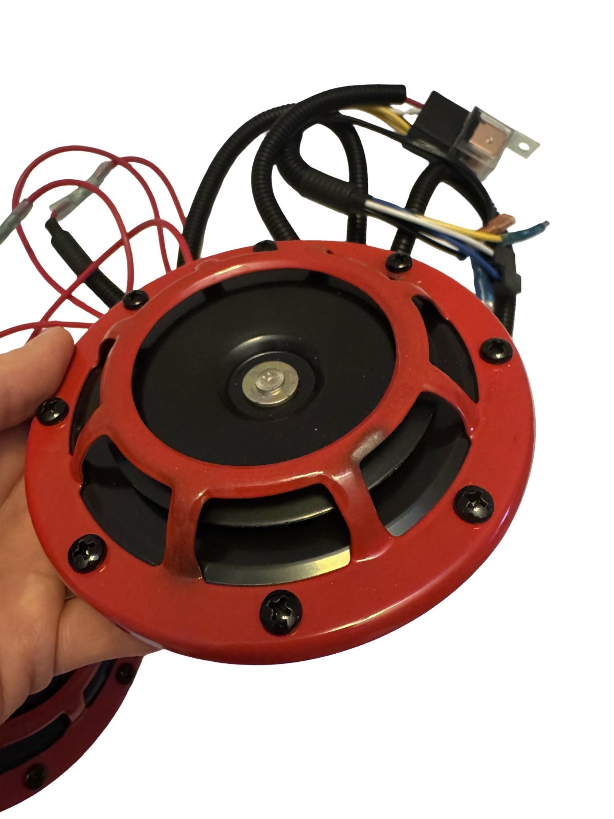 FARBIN 12V Dual Tone Twin Disc Horn Kit Red w/ 80A Relay Wiring Harness