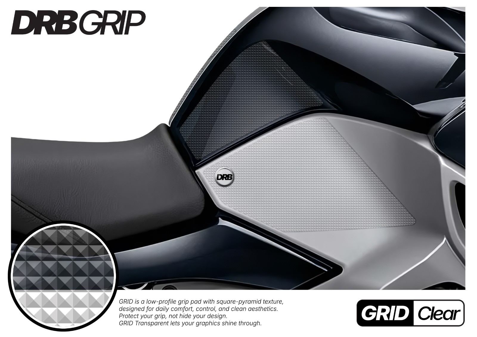 DRB Grip For BMW R1250RT R1200RT (2014~) Tank Grips (GRID/Clear)