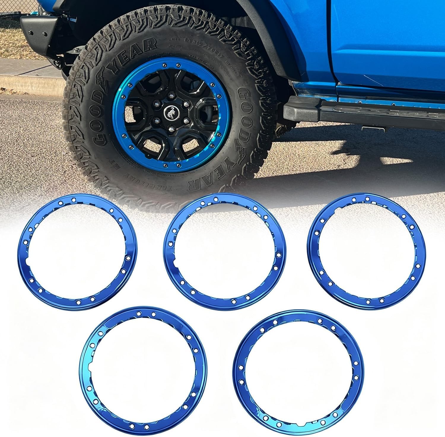5X Blue Bead Lock Wheel Trim Ring Kit For 2021-2026 Ford Bronco Beauty Rings