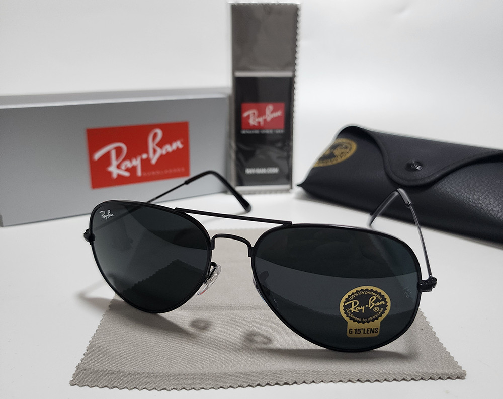 New Ray-Ban RB3025 Aviator Pilot Sunglasses Black Frame Glass Gray Lens 58mm