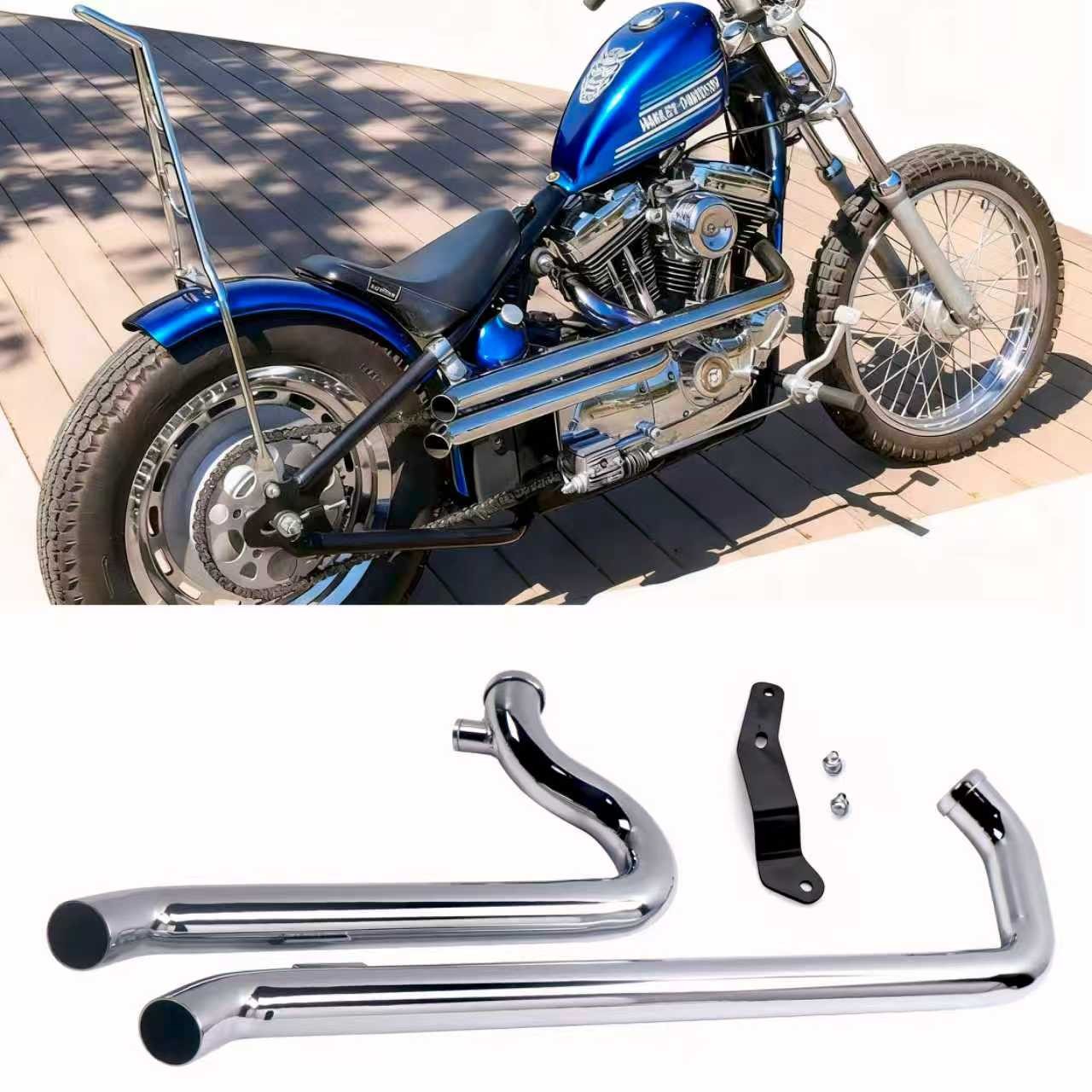 Chrome Dual Drag Pipe Set for Harley Sportster Exhaust Update 2004-2022