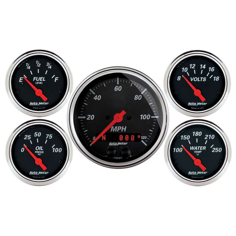 Autometer 1450 Designer Black Gauge Kit 5 Pc. 3-3/8